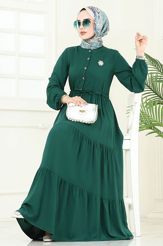 moda selvim الفستان زيتي 1126BG354 - Thumbnail