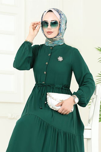 moda selvim الفستان زيتي 1126BG354 - Thumbnail