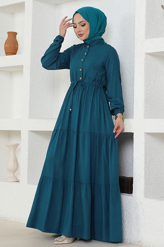 moda selvim Dress 1126BG354 Petroleum - Thumbnail