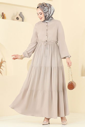 moda selvim Dress 1126BG354 Stone - Thumbnail
