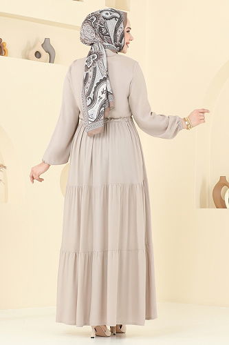 moda selvim Dress 1126BG354 Stone - Thumbnail