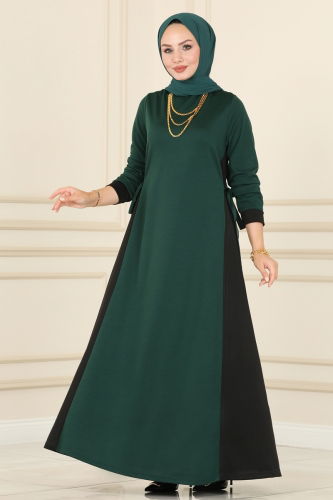 moda selvim Dress 112MRT754 Emerald&Black - Thumbnail