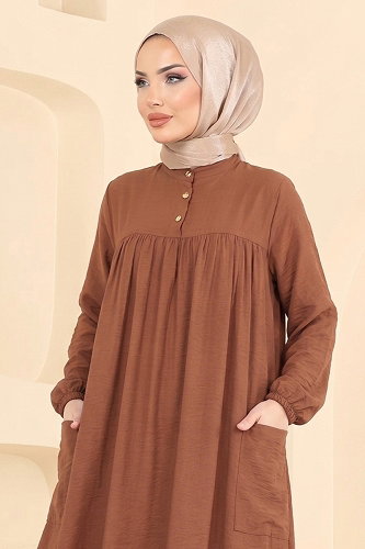 moda selvim الفستان بني 112NZRK1200 - Thumbnail