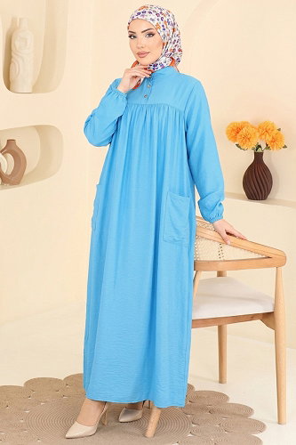 moda selvim الفستان أزرق فاتح 112NZRK1200 - Thumbnail