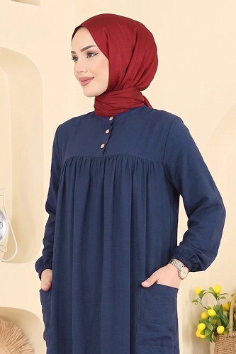 moda selvim Dress 112NZRK1200 Navy Blue - Thumbnail