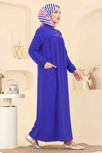 moda selvim الفستان نيلي 112NZRK1200 - Thumbnail
