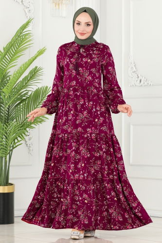 moda selvim Dress 1133BG354 Damson - Thumbnail