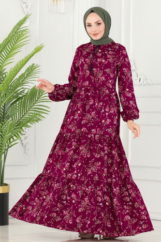 moda selvim Dress 1133BG354 Damson - Thumbnail