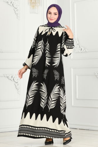 moda selvim DRESS 1136BG354 Black&Ecru - Thumbnail