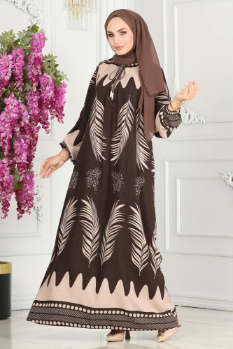 moda selvim DRESS 1136BG354 Brown - Thumbnail