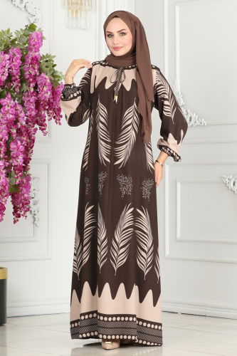 moda selvim Dress 1136BG354 Brown - Thumbnail