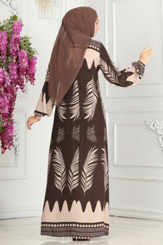 moda selvim Dress 1136BG354 Brown - Thumbnail