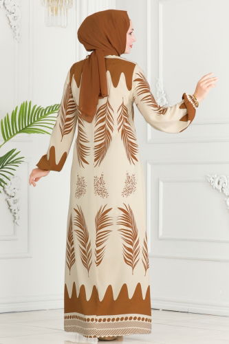 moda selvim Dress 1136BG354 Tan - Thumbnail