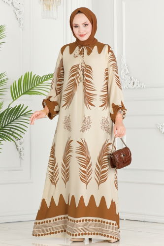 moda selvim DRESS 1136BG354 Tan - Thumbnail