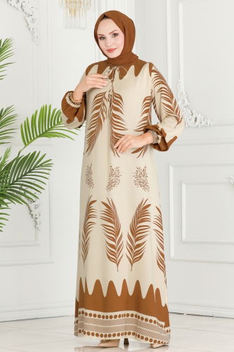 moda selvim DRESS 1136BG354 Tan - Thumbnail