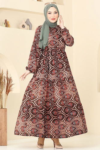 moda selvim Dress 1137BG354 Brown - Thumbnail