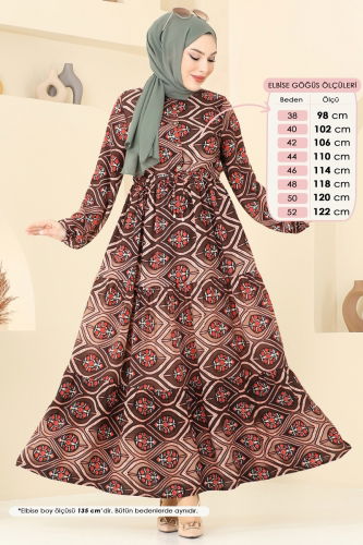 moda selvim Dress 1137BG354 Brown - Thumbnail