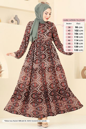 moda selvim Dress 1137BG354 Brown - Thumbnail