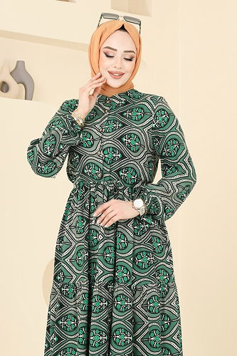 moda selvim Dress 1137BG354 Emerald - Thumbnail