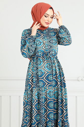 moda selvim الفستان ازرق 1137BGS895-M - Thumbnail