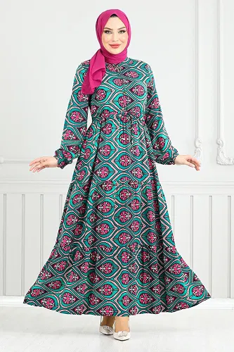 moda selvim Dress 1137BGS895-M Petroleum - Thumbnail