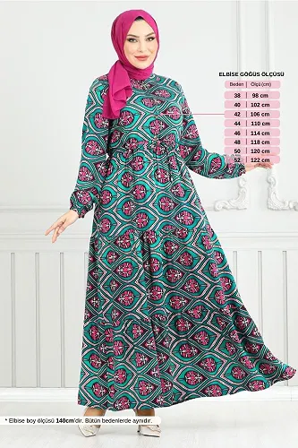 moda selvim Dress 1137BGS895-M Petroleum - Thumbnail