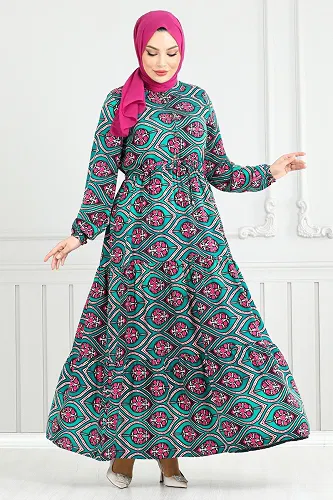 moda selvim Dress 1137BGS895-M Petroleum - Thumbnail