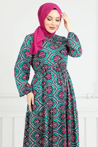 moda selvim Dress 1137BGS895-M Petroleum - Thumbnail