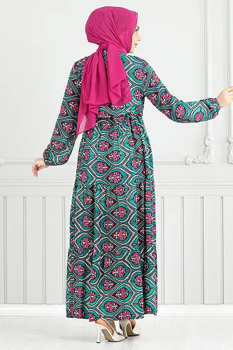 moda selvim Dress 1137BGS895-M Petroleum - Thumbnail