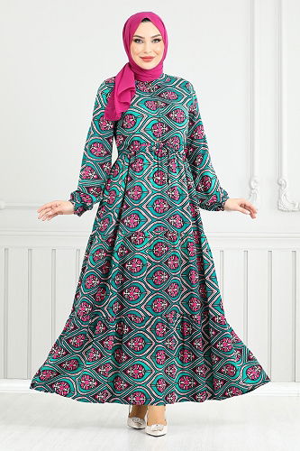 moda selvim الفستان بترولي 1137BGS895-M - Thumbnail