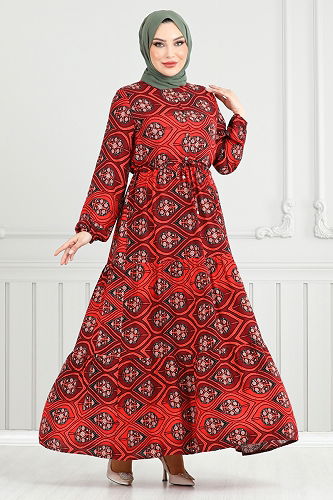 moda selvim الفستان قرميدي 1137BGS895-M - Thumbnail