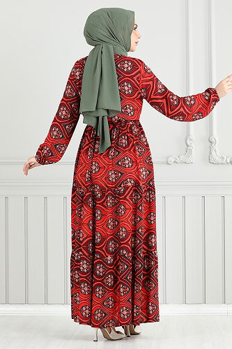 moda selvim الفستان قرميدي 1137BGS895-M - Thumbnail