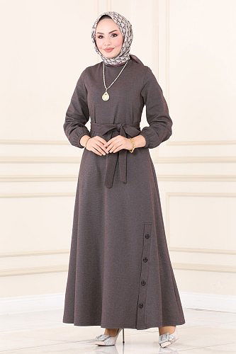 moda selvim 113DVL817 البني فستان - Thumbnail