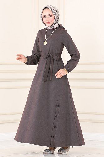 moda selvim 113DVL817 البني فستان - Thumbnail