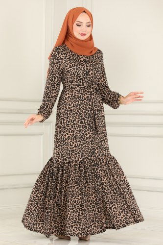 moda selvim Dress 114YNS793 Crispy Leopard - Thumbnail