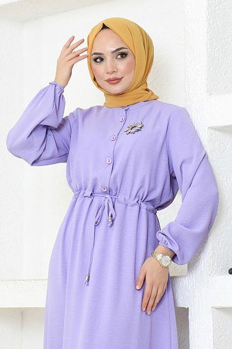 moda selvim الفستان بنفسجي 115MP806 - Thumbnail