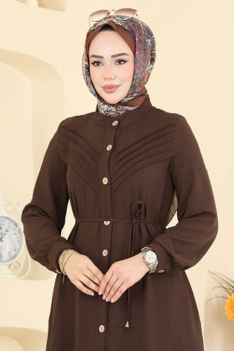 moda selvim الفستان بني 1163YMC1171 - Thumbnail