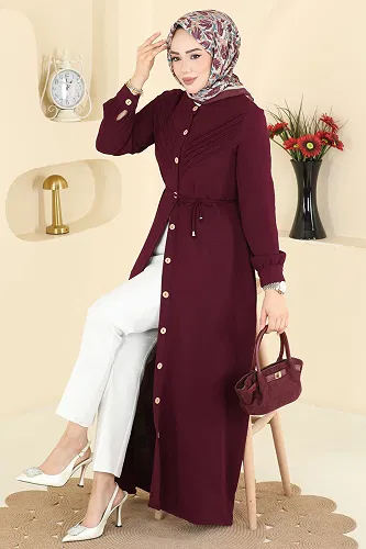 moda selvim Dress 1163YMC1171 Burgundy - Thumbnail