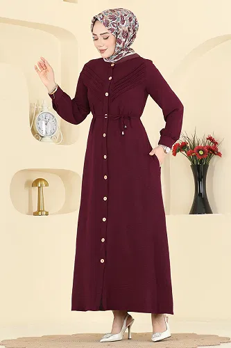 moda selvim Dress 1163YMC1171 Burgundy - Thumbnail