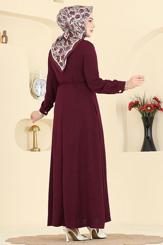 moda selvim Dress 1163YMC1171 Burgundy - Thumbnail