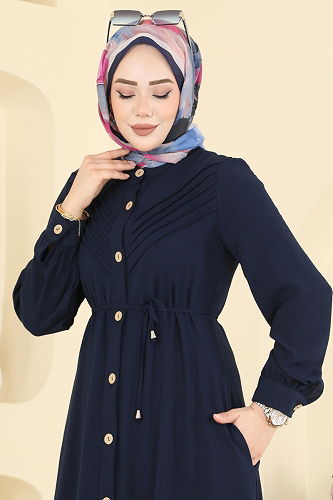 moda selvim Dress 1163YMC1171 Navy Blue - Thumbnail