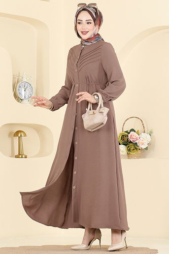 moda selvim الفستان بيج وردي 1163YMC1171 - Thumbnail