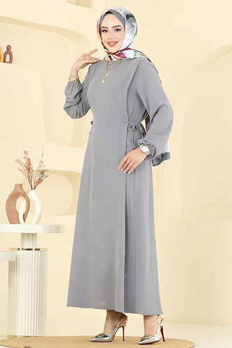 moda selvim الفستان رمادي 1164ERK1158 - Thumbnail