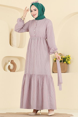 moda selvim Dress 118NZRK1200 Burgundy - Thumbnail