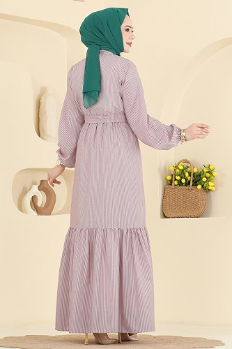 moda selvim Dress 118NZRK1200 Burgundy - Thumbnail