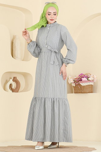 moda selvim الفستان رمادي 118NZRK1200 - Thumbnail