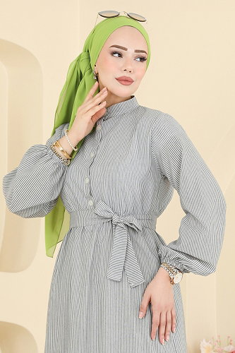 moda selvim الفستان رمادي 118NZRK1200 - Thumbnail