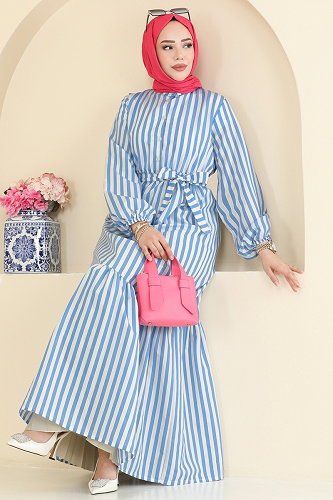 moda selvim Dress 119NZRK1200 Baby Blue - Thumbnail
