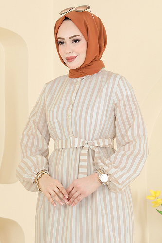moda selvim الفستان بيج 119NZRK1200 - Thumbnail
