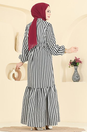 moda selvim الفستان أسود 119NZRK1200 - Thumbnail